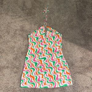 NWT Zara Psychedelic Satin Halter Dress